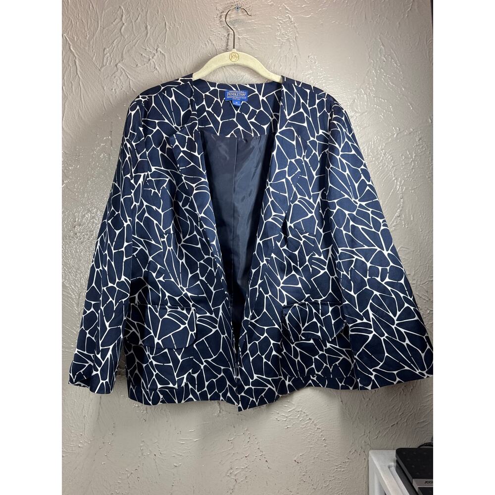 Pendleton Blazer Womens Silk Collarless‎ Lightweight Jacket Size 16